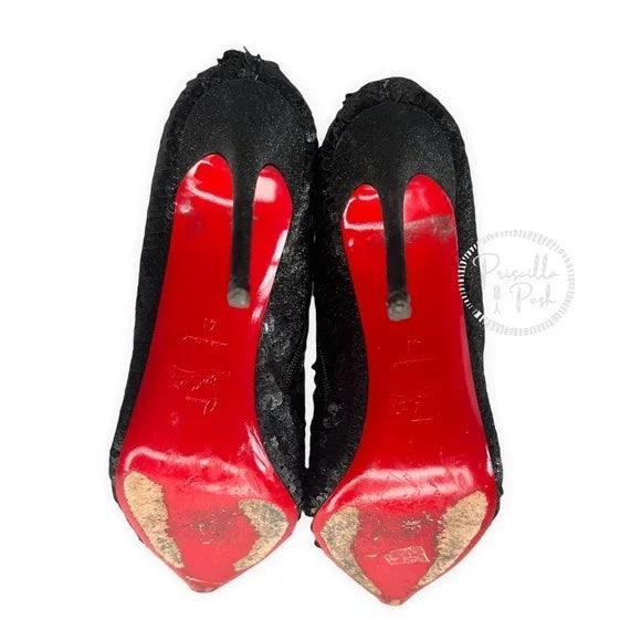 Christian Louboutin Moula Kate Sequin Red Sole Booties Black Ankle Boots Heeled 41