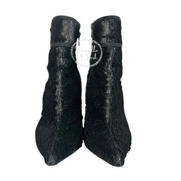 Christian Louboutin Moula Kate Sequin Red Sole Booties Black Ankle Boots Heeled 41
