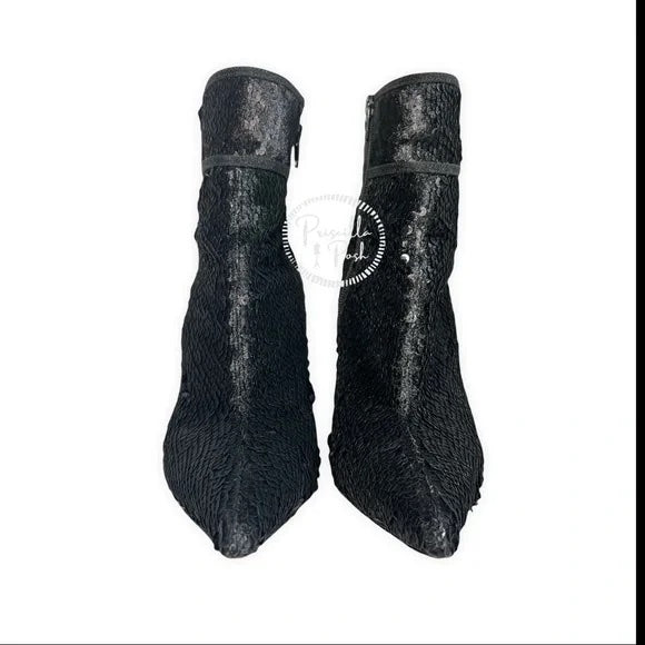 Christian Louboutin Moula Kate Sequin Red Sole Booties Black Ankle Boots Heeled 41