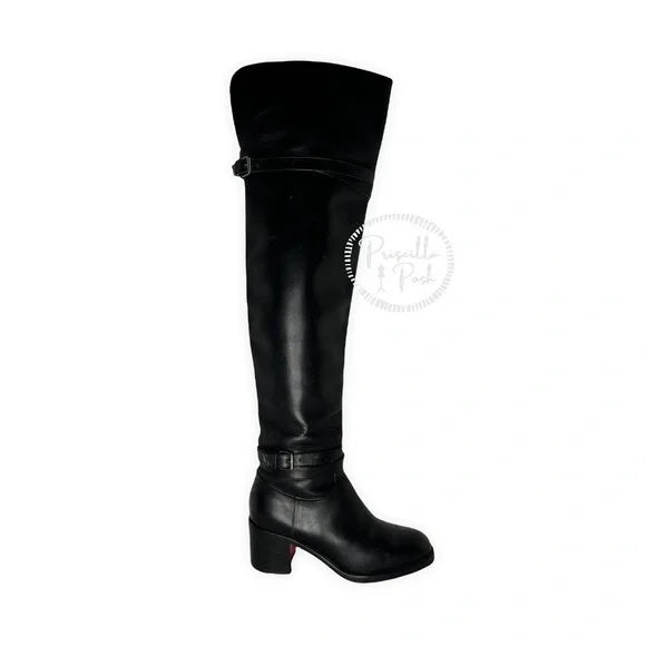 Christian Louboutin Calfskin Over The Knee Boots Black Leather Boots Thigh High 37
