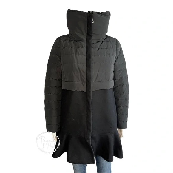 Moncler Rosier Black long Puffer Peplum Ruffle Hem