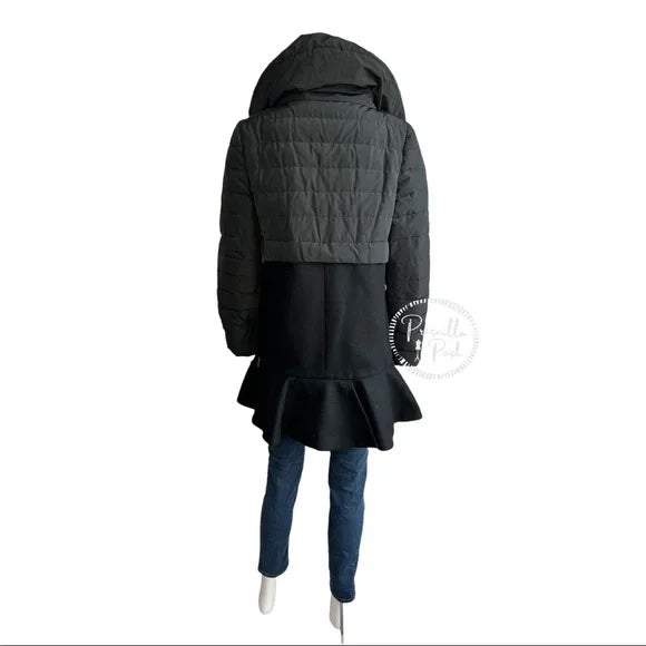 Moncler Rosier Black long Puffer Peplum Ruffle Hem
