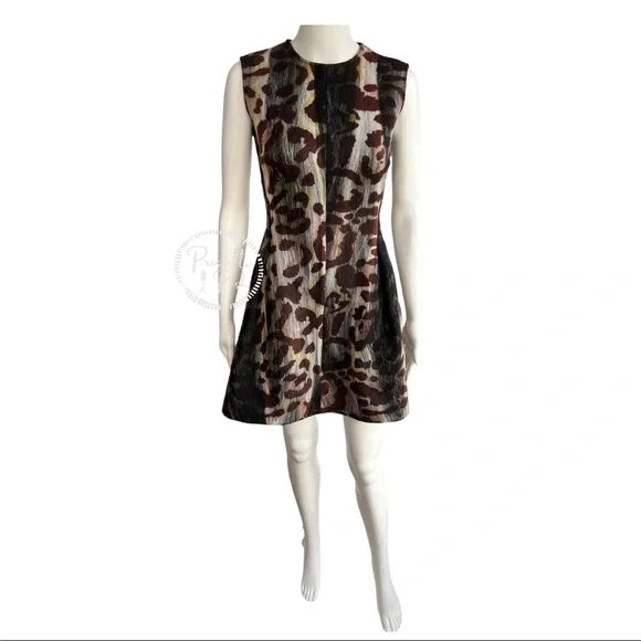 Christian Dior Animal Print Mini Dress A Line Fit and Flare Leopard Cheetah Size 2
