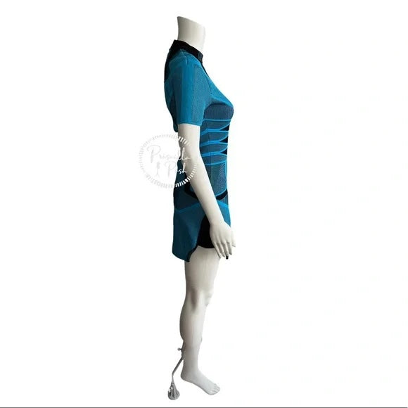 Alexander Wang Runway Bi Color Mesh Tee Sneaker Collection Dress neon Blue Black