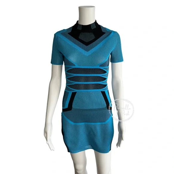 Alexander Wang Runway Bi Color Mesh Tee Sneaker Collection Dress neon Blue Black