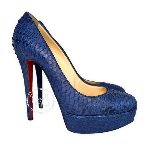 Christian Louboutin Blue Python Bianca Platform Pumps Size 37.5