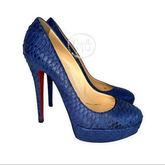 Christian Louboutin Blue Python Bianca Platform Pumps Size 37.5