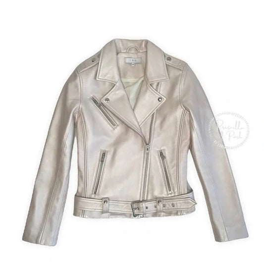 IRO Milaspe Leather Jacket Pearlized Pink Light Pink Pearl Moto jacket