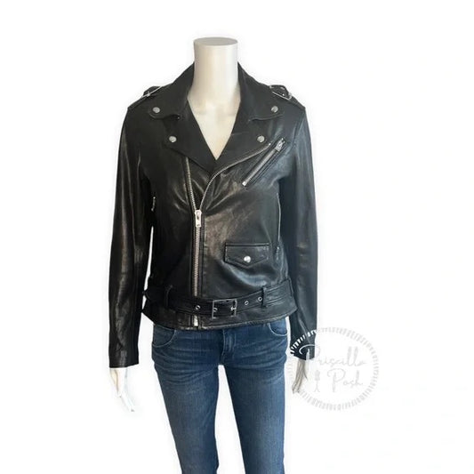 NWOT IRO Anoh leather biker jacket black leather Moto jacket Size 38 Small 6