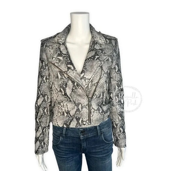 NWT IRO Ashville Snake Embossed Leather Moto Jacket Python Jacket White Black 38