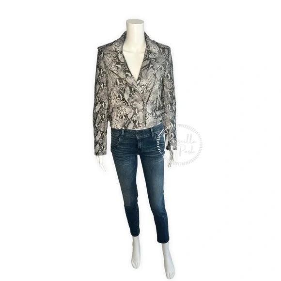 NWT IRO Ashville Snake Embossed Leather Moto Jacket Python Jacket White Black 38