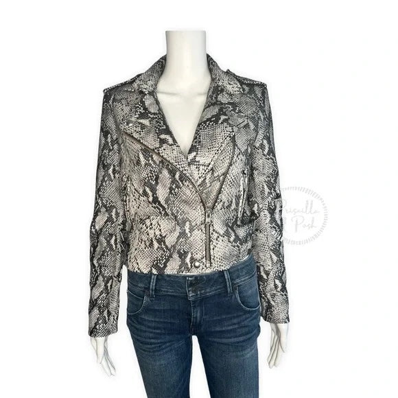 NWT IRO Ashville Snake Embossed Leather Moto Jacket Python Jacket White Black 38