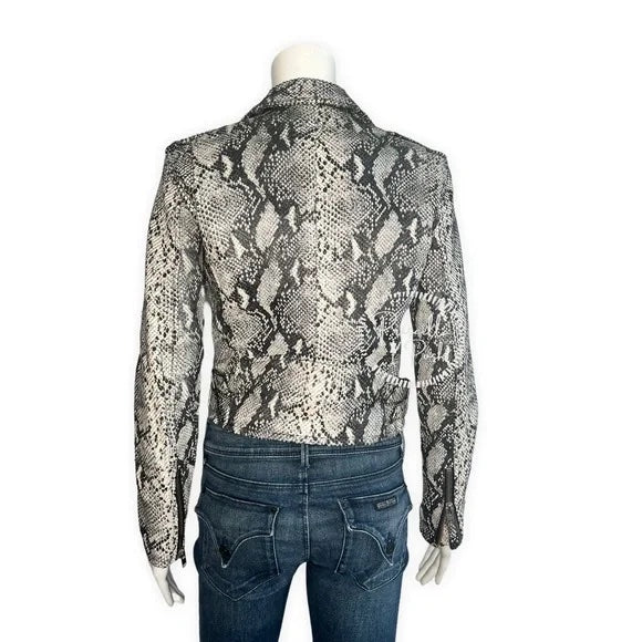 NWT IRO Ashville Snake Embossed Leather Moto Jacket Python Jacket White Black 38