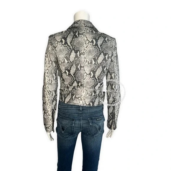 NWT IRO Ashville Snake Embossed Leather Moto Jacket Python Jacket White Black 38