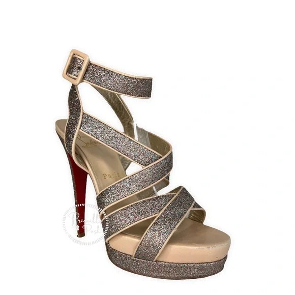 Christian Louboutin High Heel Sandals in Aged Silver Python Size