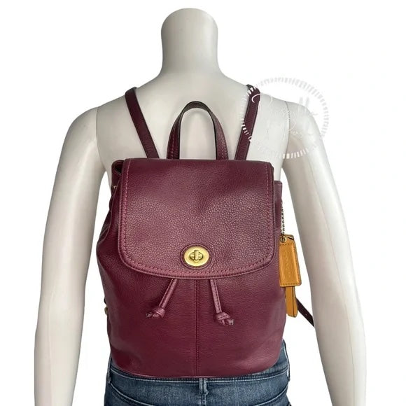 Coach Park Pebbled Leather Flap F24385 Burgundy Backpack Maroon Red Brass