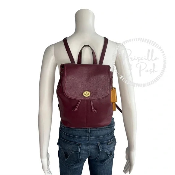 Coach Park Pebbled Leather Flap F24385 Burgundy Backpack Maroon Red Brass