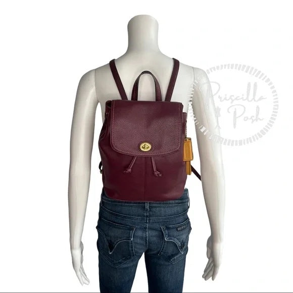 Coach Park Pebbled Leather Flap F24385 Burgundy Backpack Maroon Red Brass