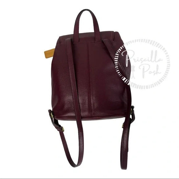 Coach Park Pebbled Leather Flap F24385 Burgundy Backpack Maroon Red Brass