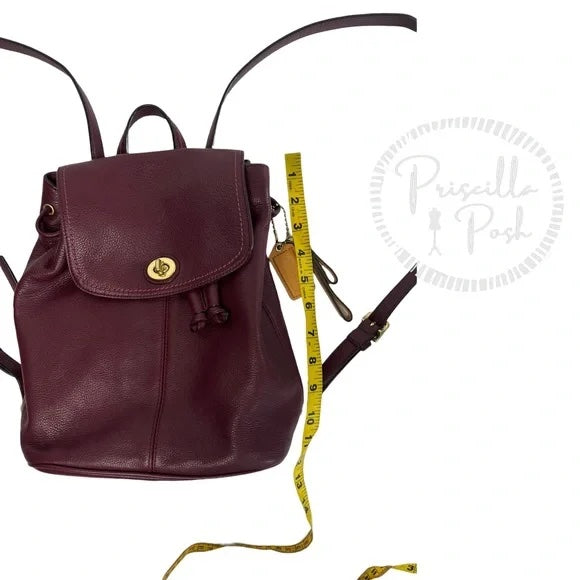 Coach Park Pebbled Leather Flap F24385 Burgundy Backpack Maroon Red Brass