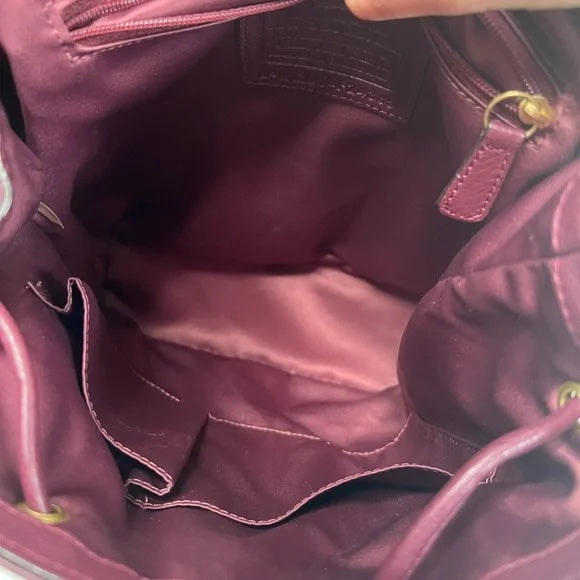 Coach Park Pebbled Leather Flap F24385 Burgundy Backpack Maroon Red Brass