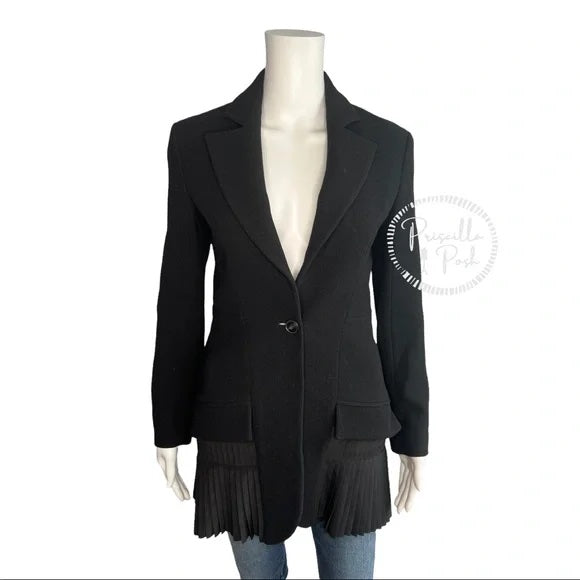 Christian Dior Womens Pleated Silk One Button Blazer Black Wool Bar Jacket 4