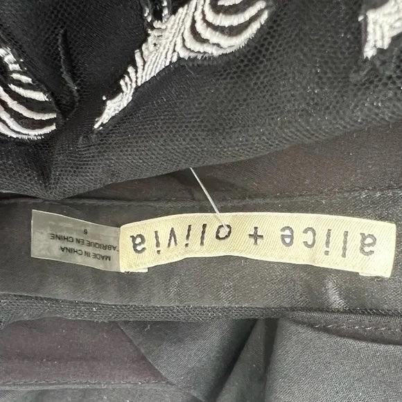 Alice and Olivia Preena Zebra-Embroidered Combo Shirtdress Tulle Skirt A-Line