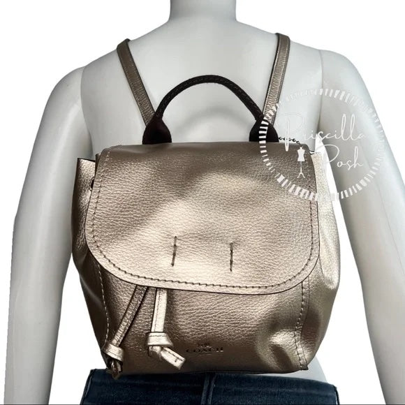 Coach F16605 Derby Backpack Metallic Leather Gold Convertible Backpack Crossbody
