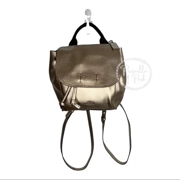 Coach F16605 Derby Backpack Metallic Leather Gold Convertible Backpack Crossbody