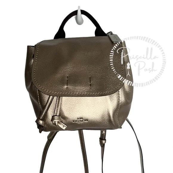 Coach F16605 Derby Backpack Metallic Leather Gold Convertible Backpack Crossbody