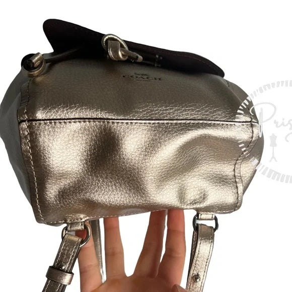 Coach F16605 Derby Backpack Metallic Leather Gold Convertible Backpack Crossbody