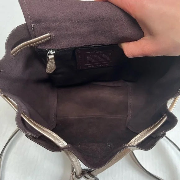 Coach F16605 Derby Backpack Metallic Leather Gold Convertible Backpack Crossbody