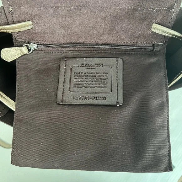 Coach F16605 Derby Backpack Metallic Leather Gold Convertible Backpack Crossbody