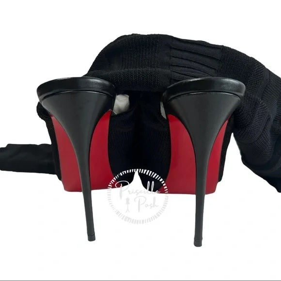Christian Louboutin Black Cheminetta 120 Knee-high Peep-toe Boots Sandals 37.5
