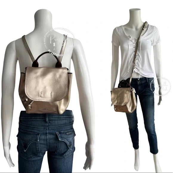 Coach F16605 Derby Backpack Metallic Leather Gold Convertible Backpack Crossbody