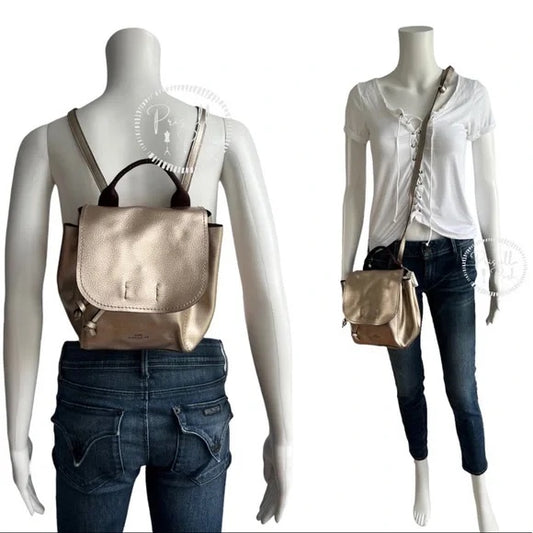 Coach F16605 Derby Backpack Metallic Leather Gold Convertible Backpack Crossbody