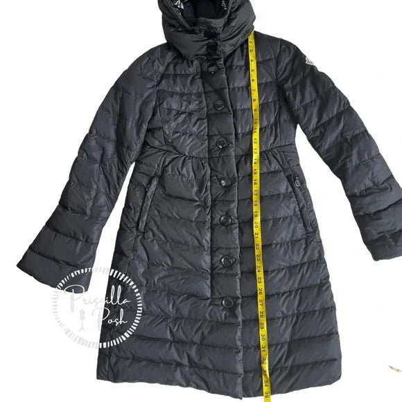Moncler Black Knee Length Puffer Coat Goose Down Puffer Jacket Long Full Length