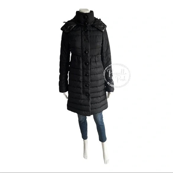 Moncler Black Knee Length Puffer Coat Goose Down Puffer Jacket Long Full Length