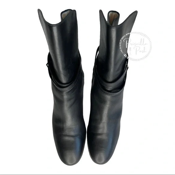 Christian Louboutin Black Leather Heeled Ankle Boots With Buckle 37.5