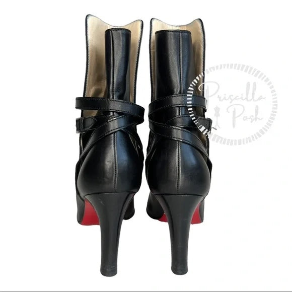 Christian Louboutin Black Leather Heeled Ankle Boots With Buckle 37.5