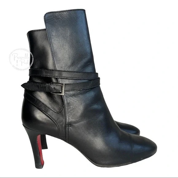 Christian Louboutin Black Leather Heeled Ankle Boots With Buckle 37.5