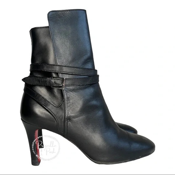 Christian Louboutin Black Leather Heeled Ankle Boots With Buckle 37.5