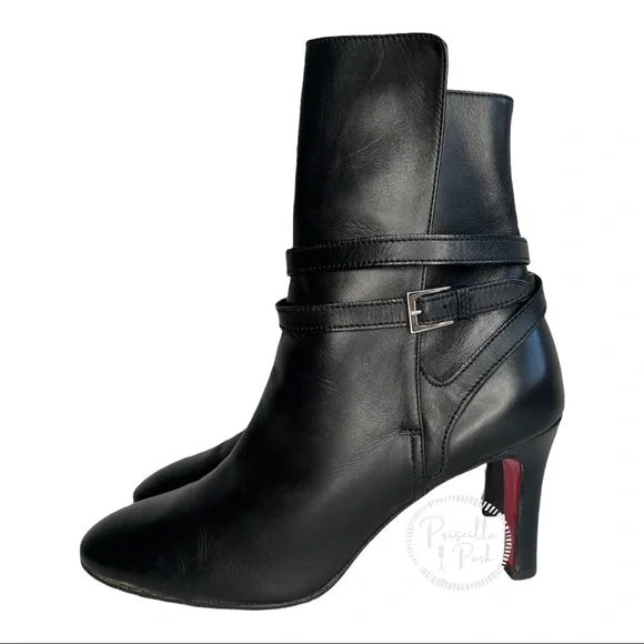 Christian Louboutin Black Leather Heeled Ankle Boots With Buckle 37.5