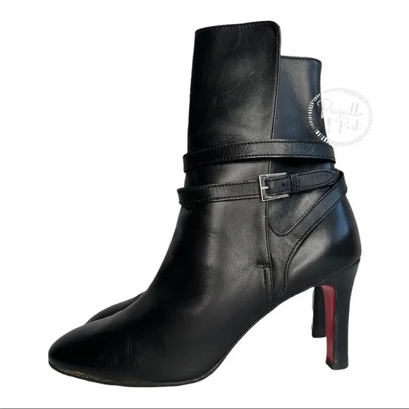 Christian Louboutin Black Leather Heeled Ankle Boots With Buckle 37.5
