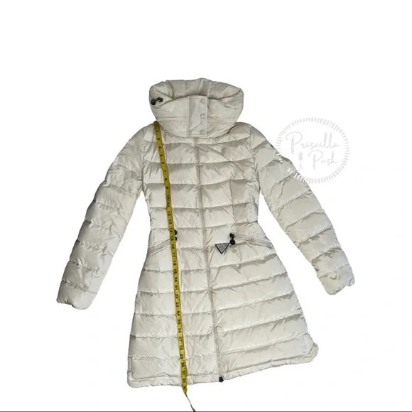 Moncler Ivory White Long Puffer Jacket Goose Down Flamme Puffer Jacket With Hood