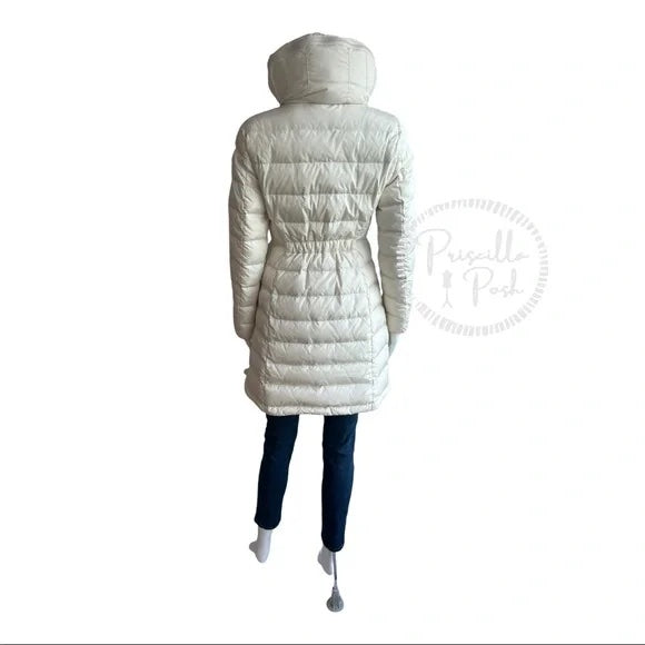 Moncler Ivory White Long Puffer Jacket Goose Down Flamme Puffer Jacket With Hood