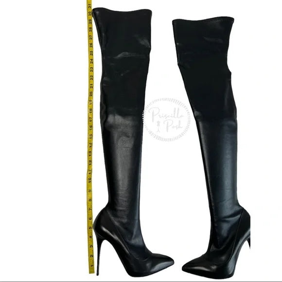 Alexander McQueen Over-the-Knee Stretch Leather Boots Black Leather Thigh High 36.5