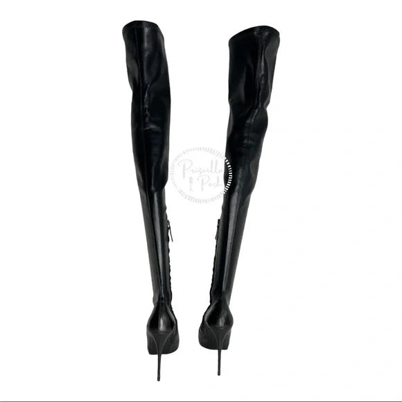 Alexander McQueen Over-the-Knee Stretch Leather Boots Black Leather Thigh High 36.5