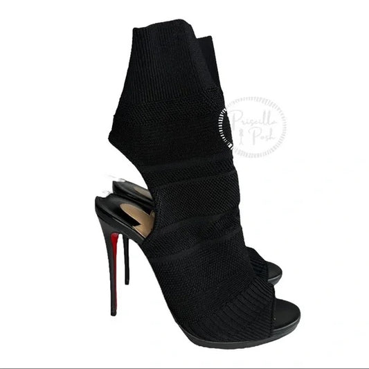Christian Louboutin Boots Cheminene 120 cutout stretch-knit sock boots Black 35.5