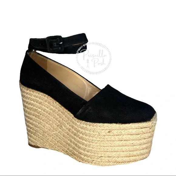 Christian Louboutin Black Canvas Dehia Espadrille Platform Sandals Ankle Strap